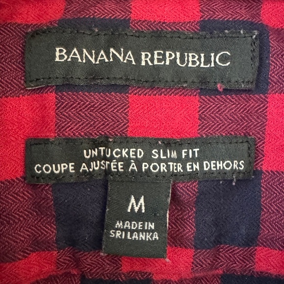 Banana Republic Men's Red/Black Check Untucked Slim Fit Button Up‎ Shirt Medium - Picture 2 of 13